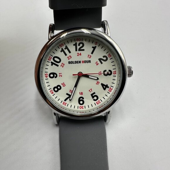 Golden Hour Nurse Watch Women Silver Tone Grey Silicone Band New Battery - Picture 3 of 14